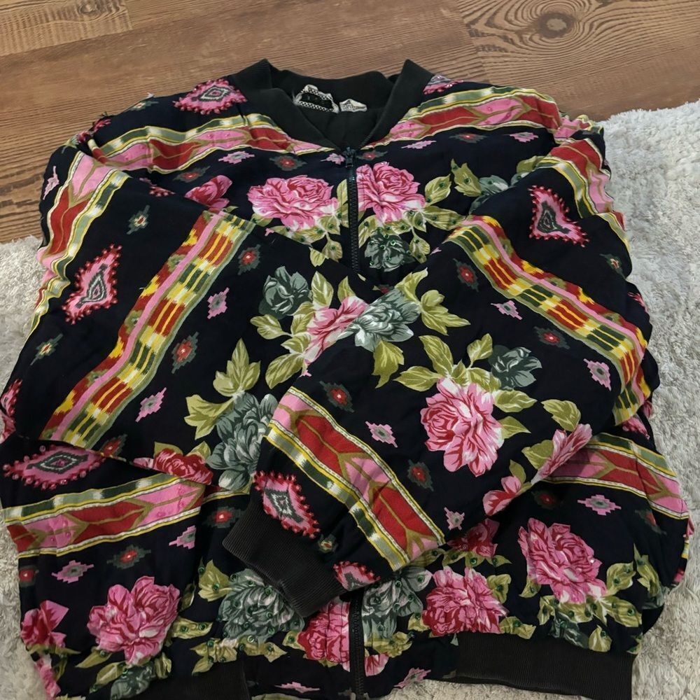 VINTAGE 1980s Concept II Aztec Embellished Bomber Jacket Medium